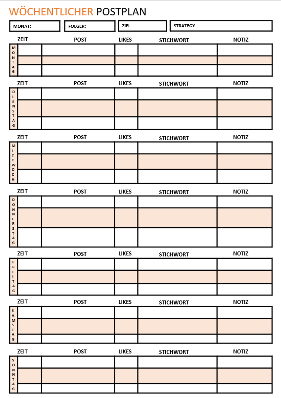 Social Media Kalender Template
